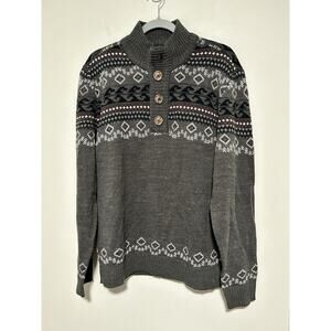 Jeans by Buffalo Wool Blend Sweater Mens Medium Gray Nordic Pullover Knit
